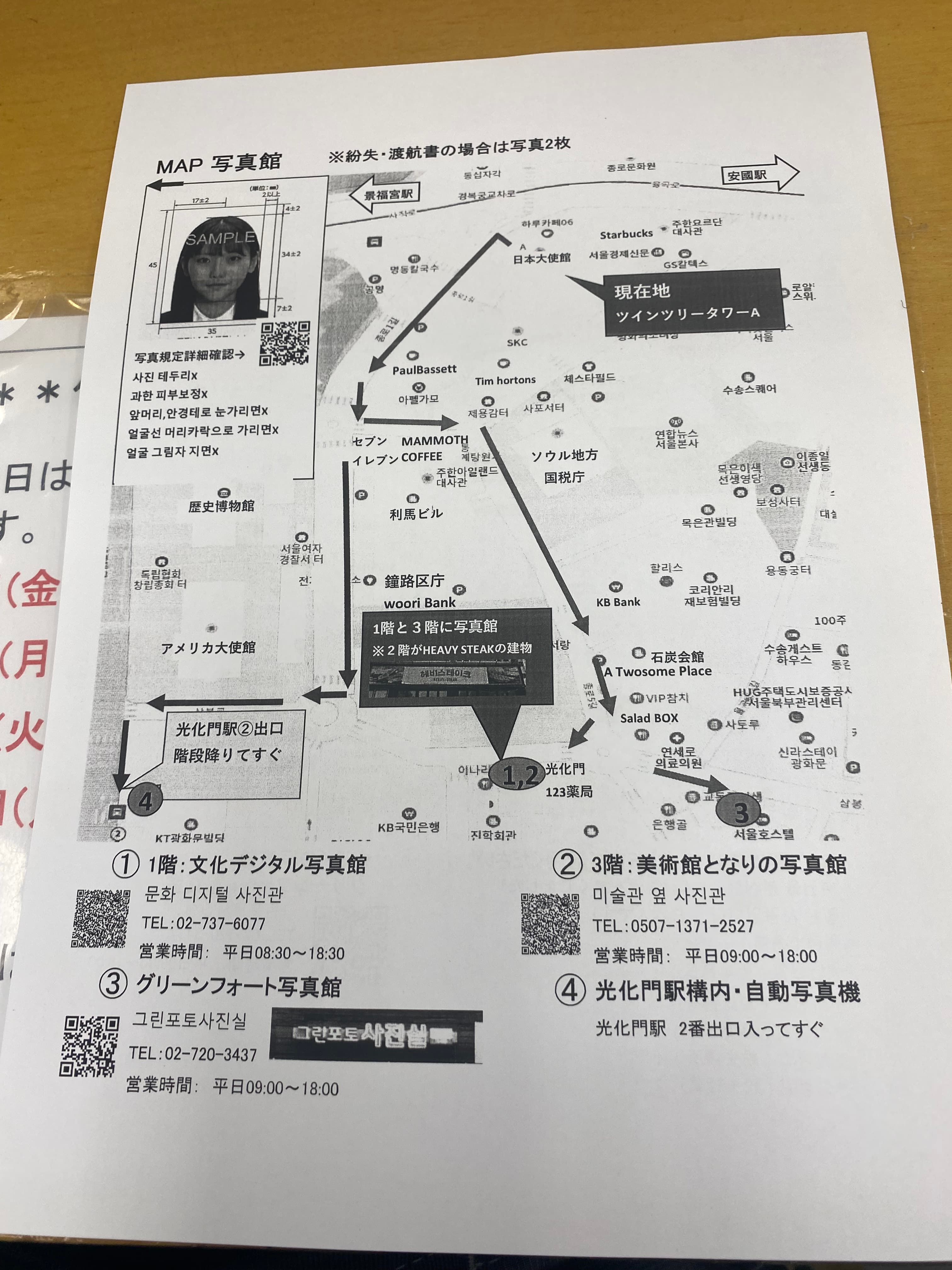 ソウルの日本大使館で掲示されていた渡航書発給に必要な書類の案内